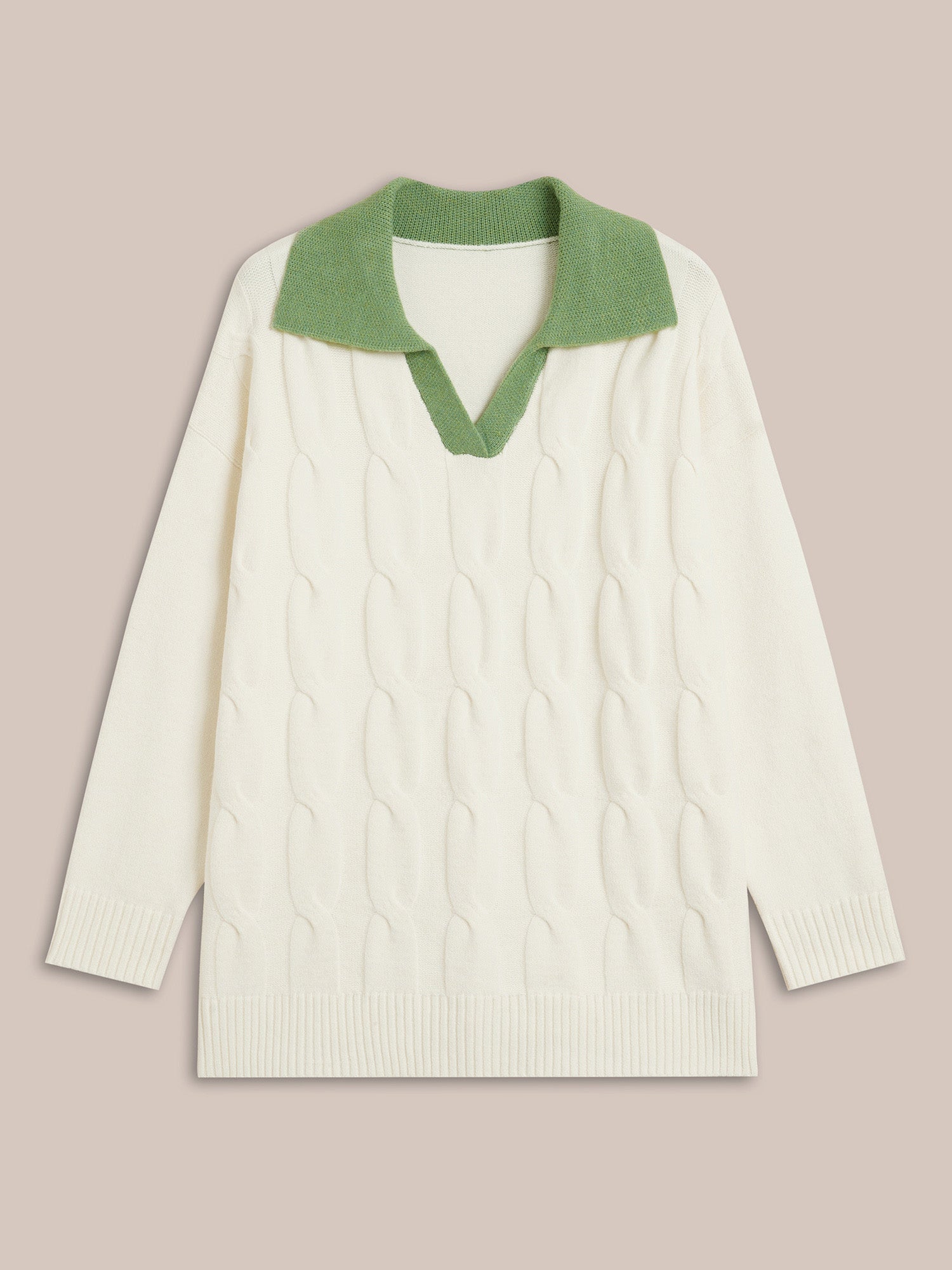 Supersoft Essentials Contrast Polo Neck Cable Knit Pullover