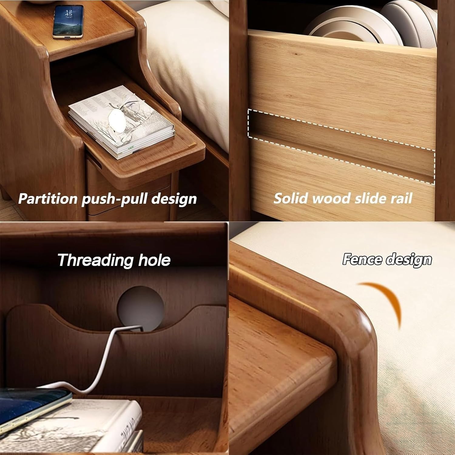 Small Nightstand Wooden Narrow Side Table，Narrow Bed End Table with 2 Drawers