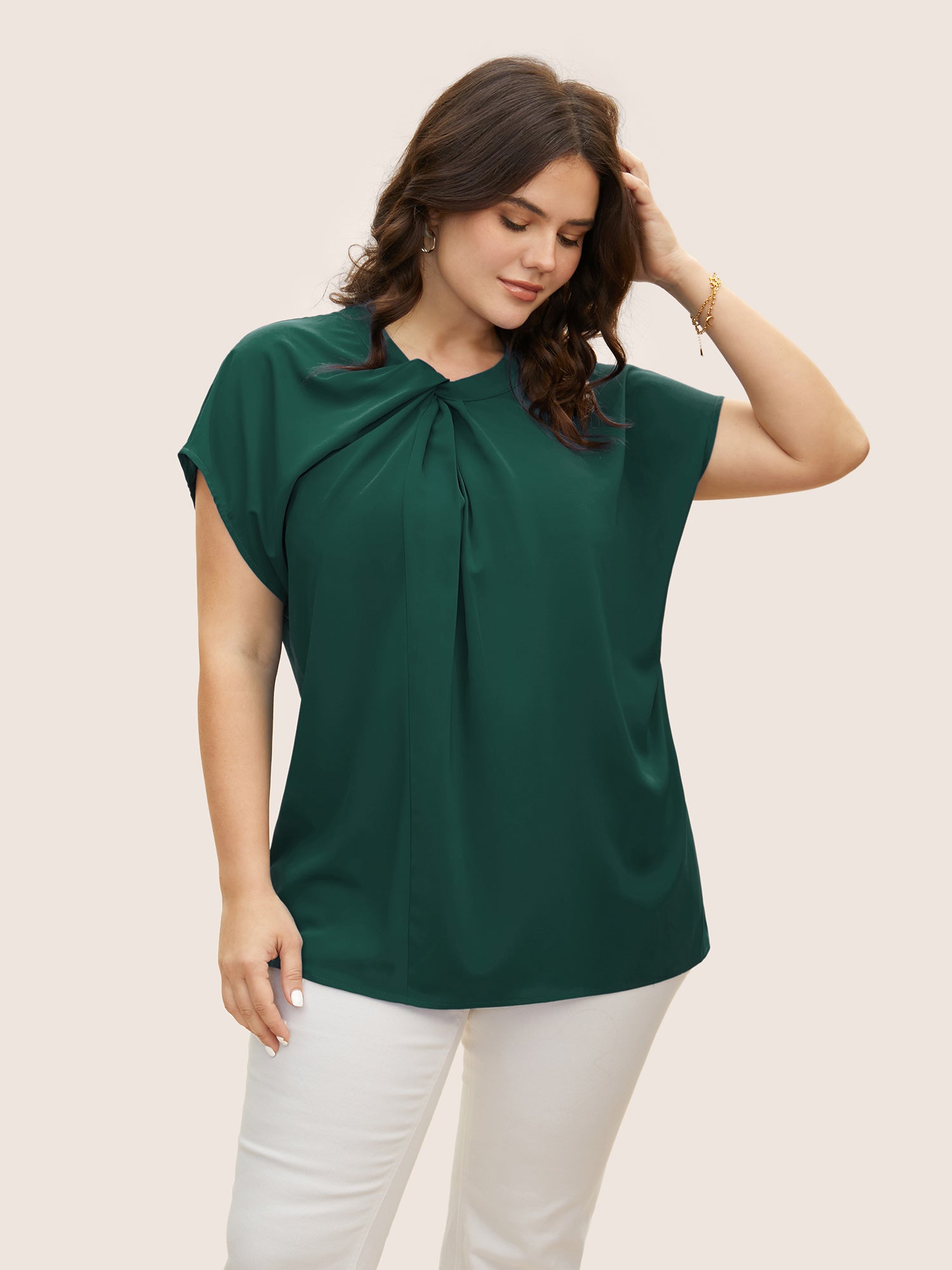 Twist Front Pleated Dolman Sleeve Blouse
