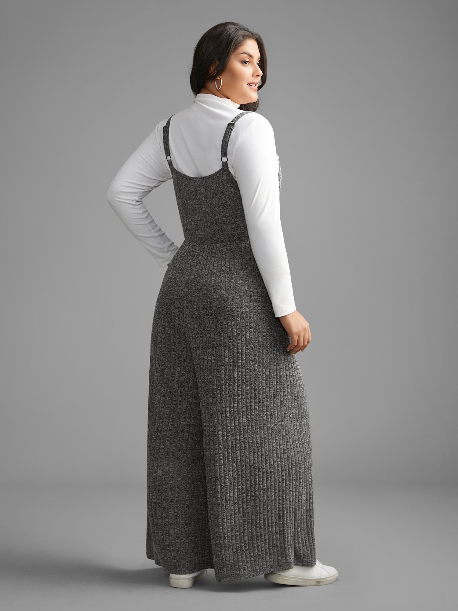 Plain Rib Knit Button Detail Jumpsuit