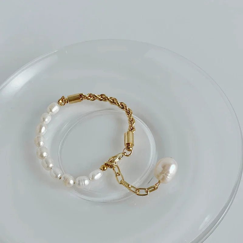 Rope Chain Pearl Contrast Bracelet and Necklace