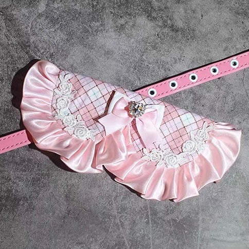 Lace Plaid Bow Pattern Dog Cat Bib Collar