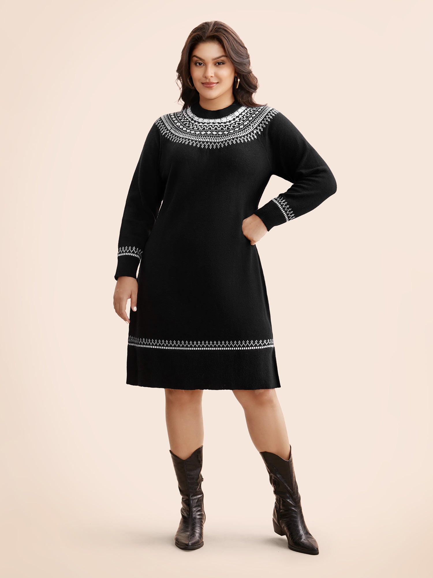 Supersoft Essentials Geo-embroidery Fair Isle Fitted Sweater Dress
