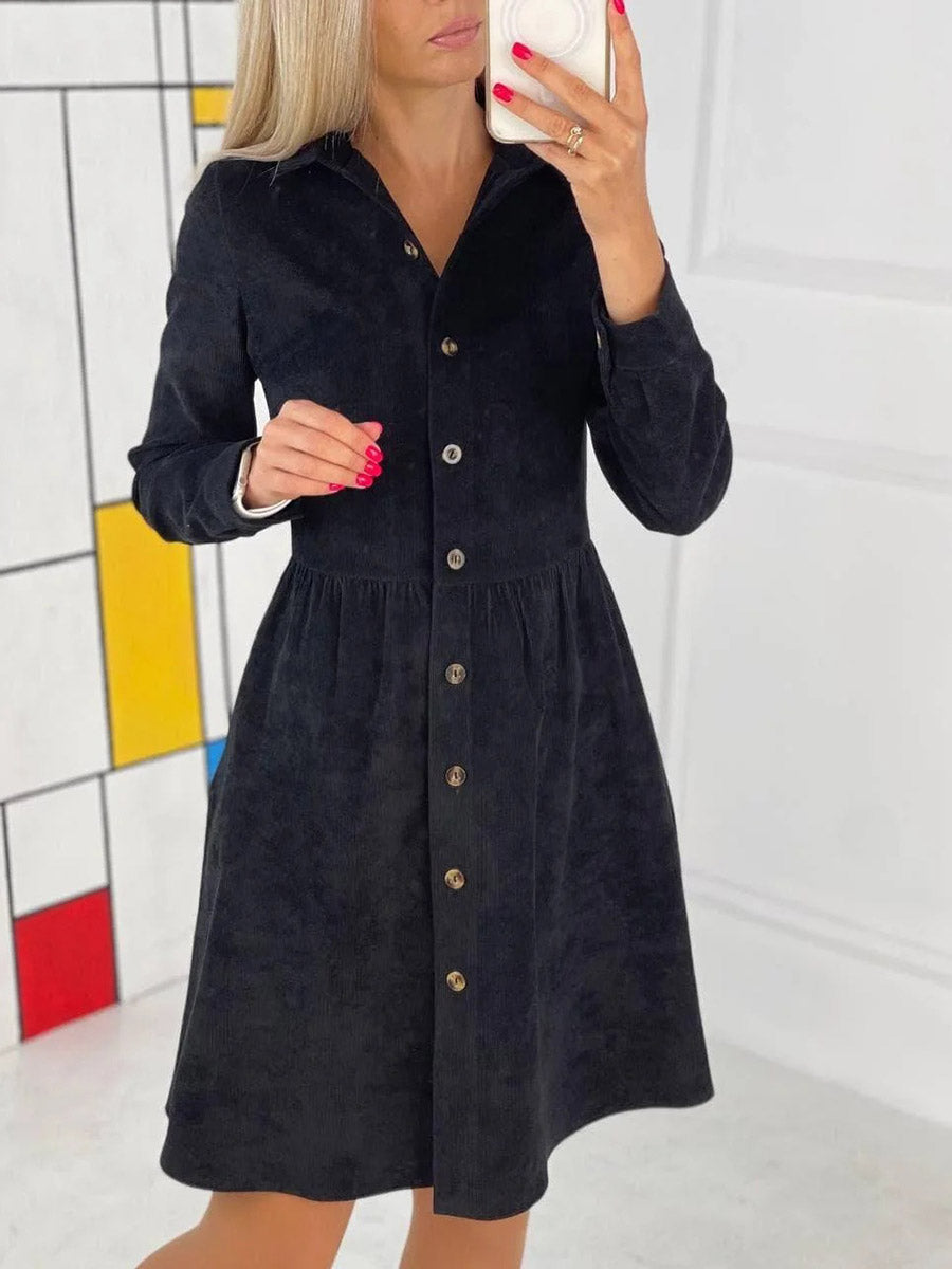 Single-Breasted Long-Sleeved Dress(4 colors)