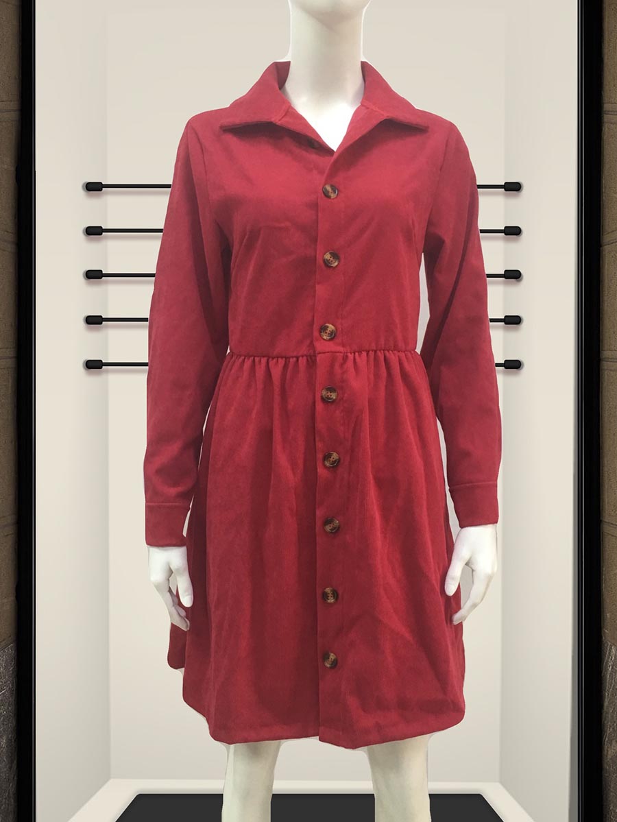 Single-Breasted Long-Sleeved Dress(4 colors)