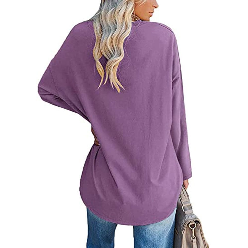 Multicolor - Women's Loose Long Sleeve Fashion V-neck Top