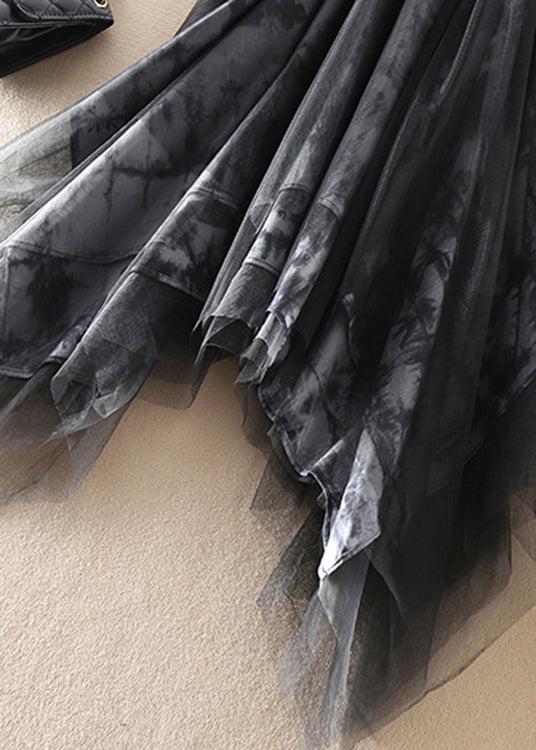 Black Asymmetrical Tie Dye Tulle Skirts Spring