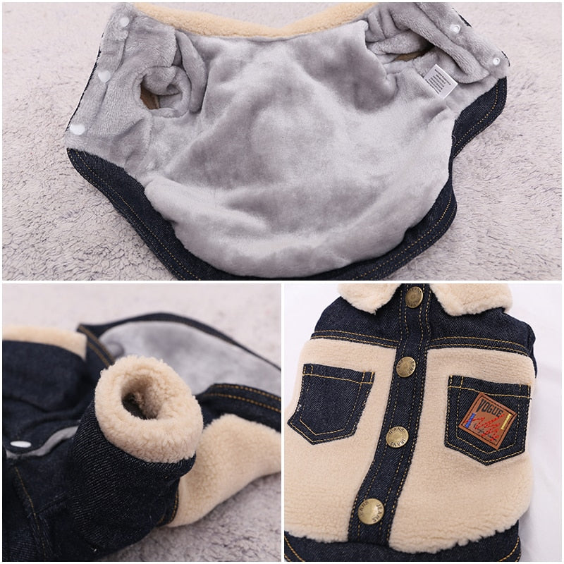 Furry Denim Dog Jacket Coat