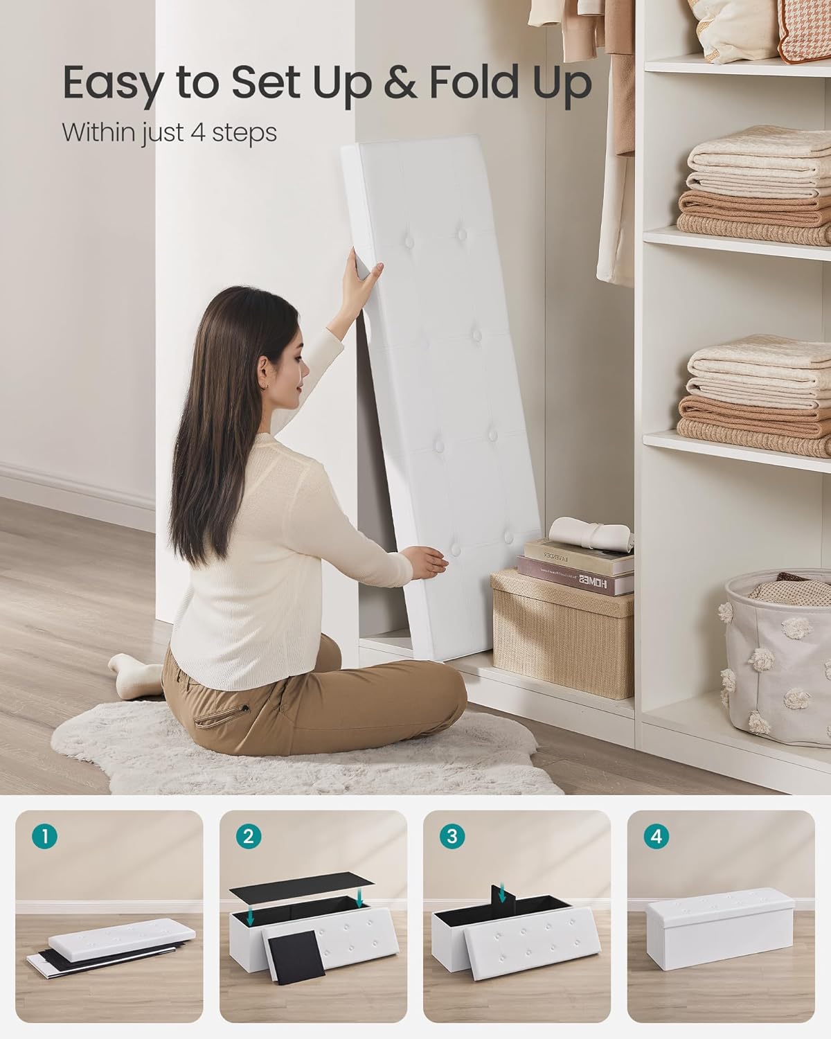 SONGMICS Mazie Collection - 43 Inches Folding Storage Ottoman Bench