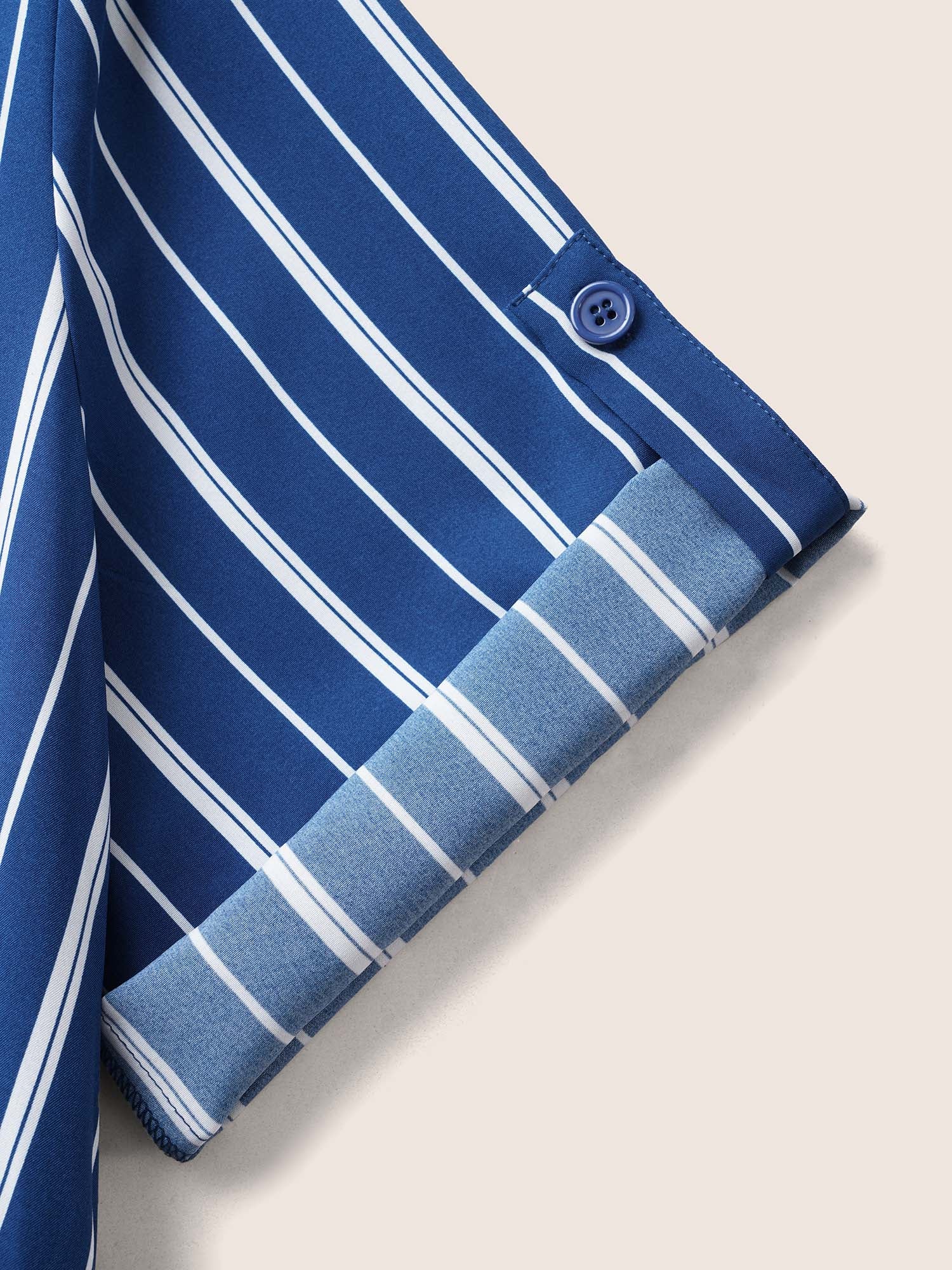 Notched Striped Button Cuff Sleeve Dress