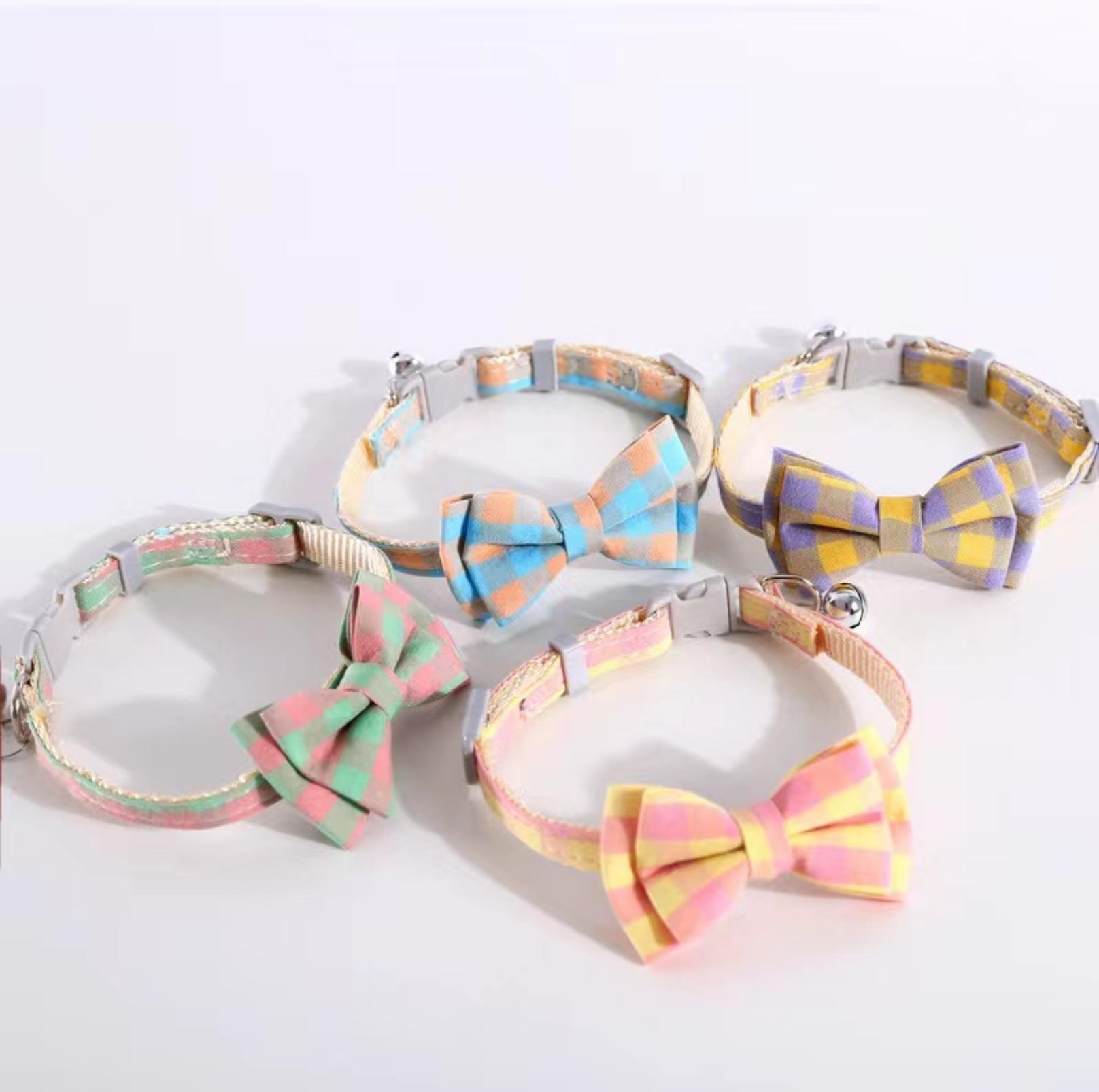 Colourful Plaid Bow Style Adjustable Pet Collar