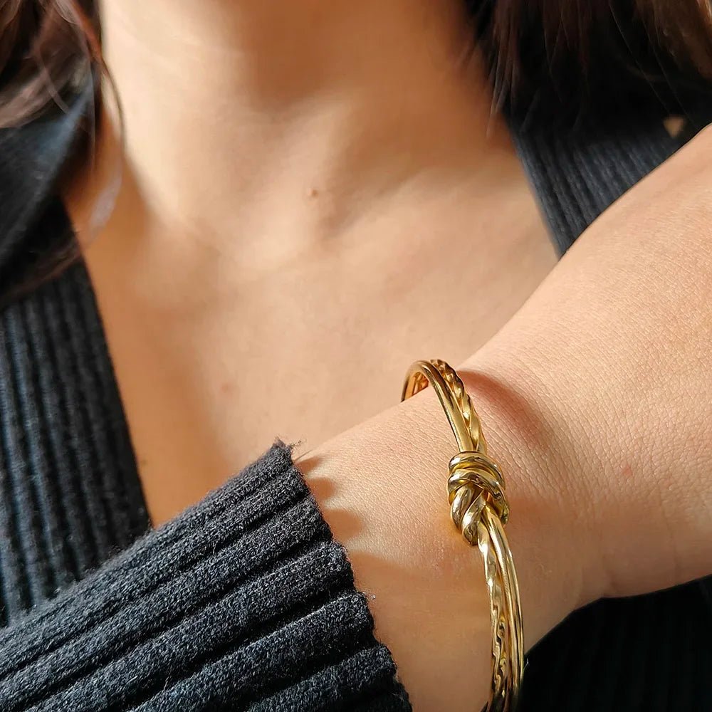 Romantic Couples Twisted Knot Bangle Cuff Bracelet