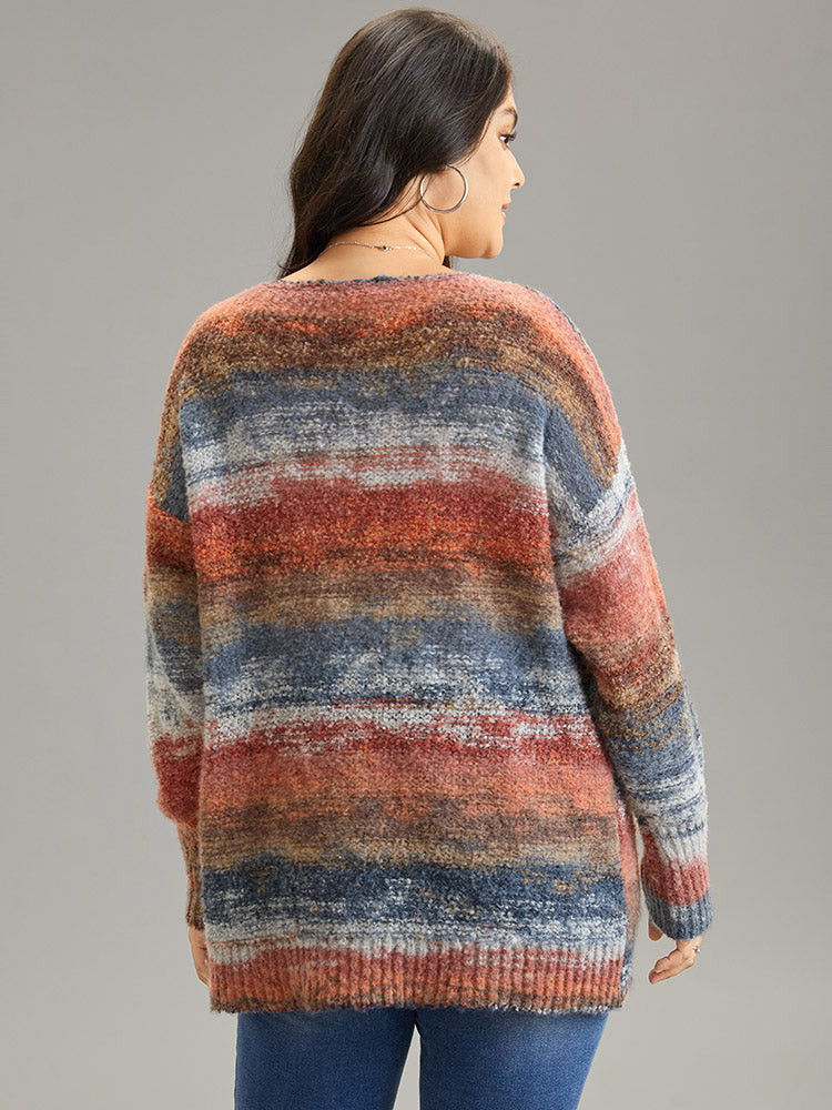 Heather Colorblock Contrast Drop Shoulder Pullover