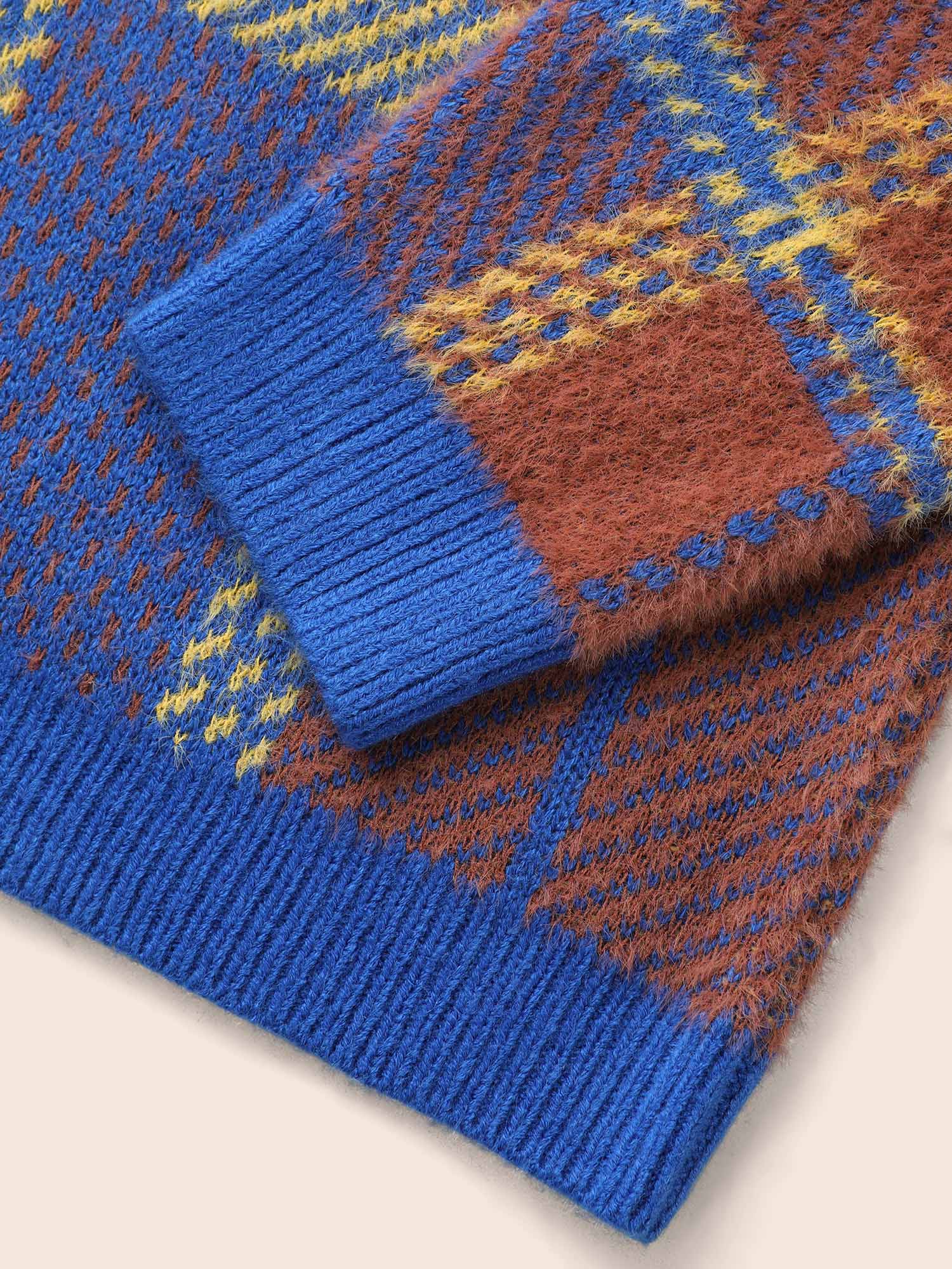 Plaid Texture Crew Neck Pullover