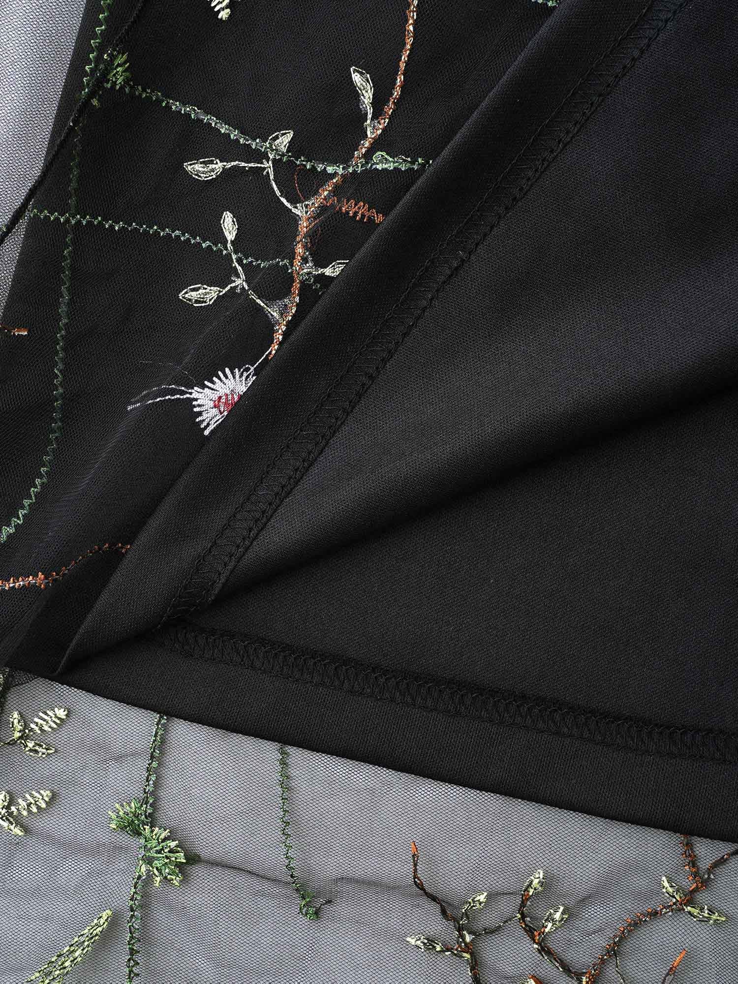 Floral Embroidered Elastic Waist Lined Midi Dress