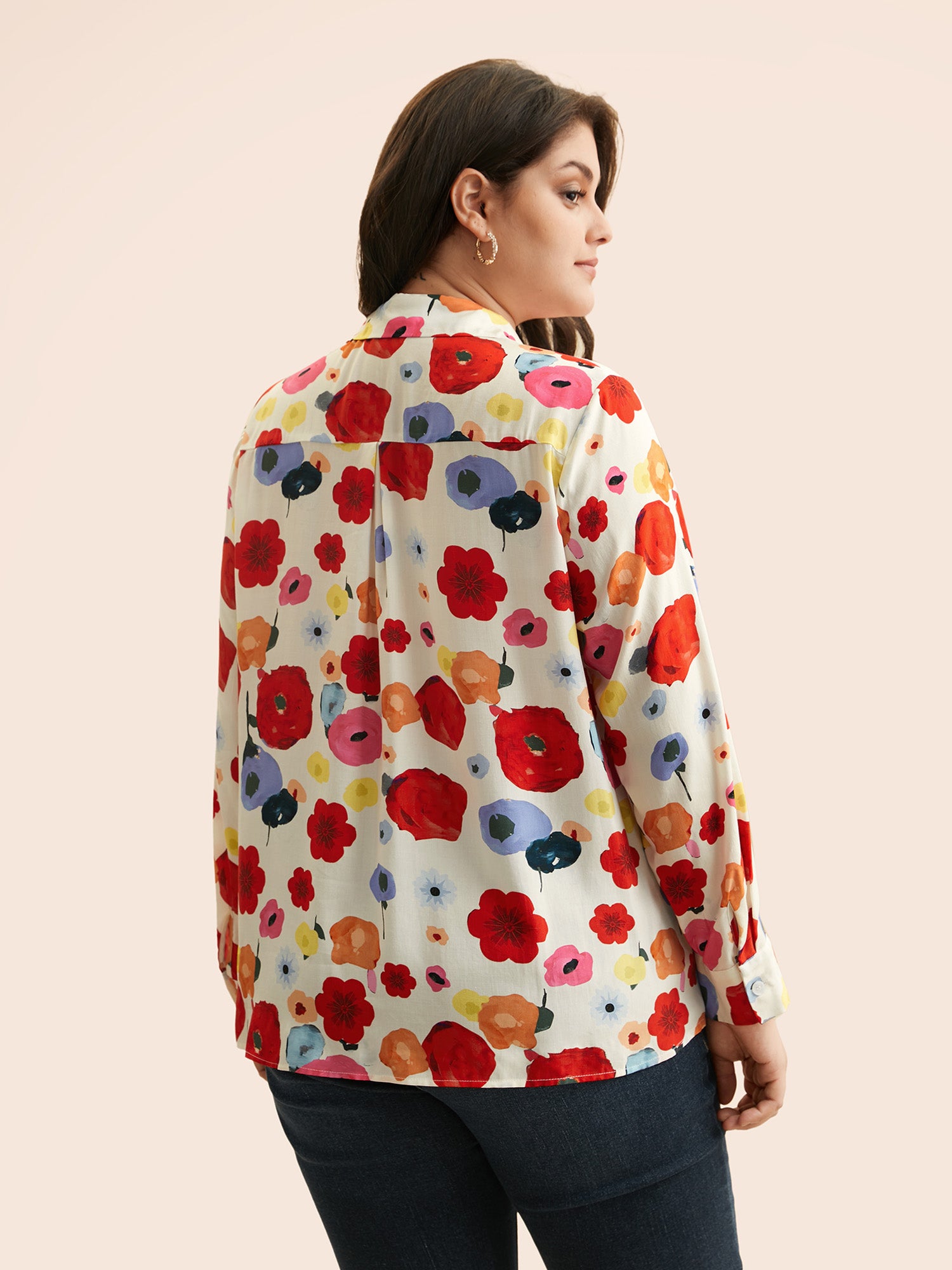 Contrast Floral Shirt Collar Blouse