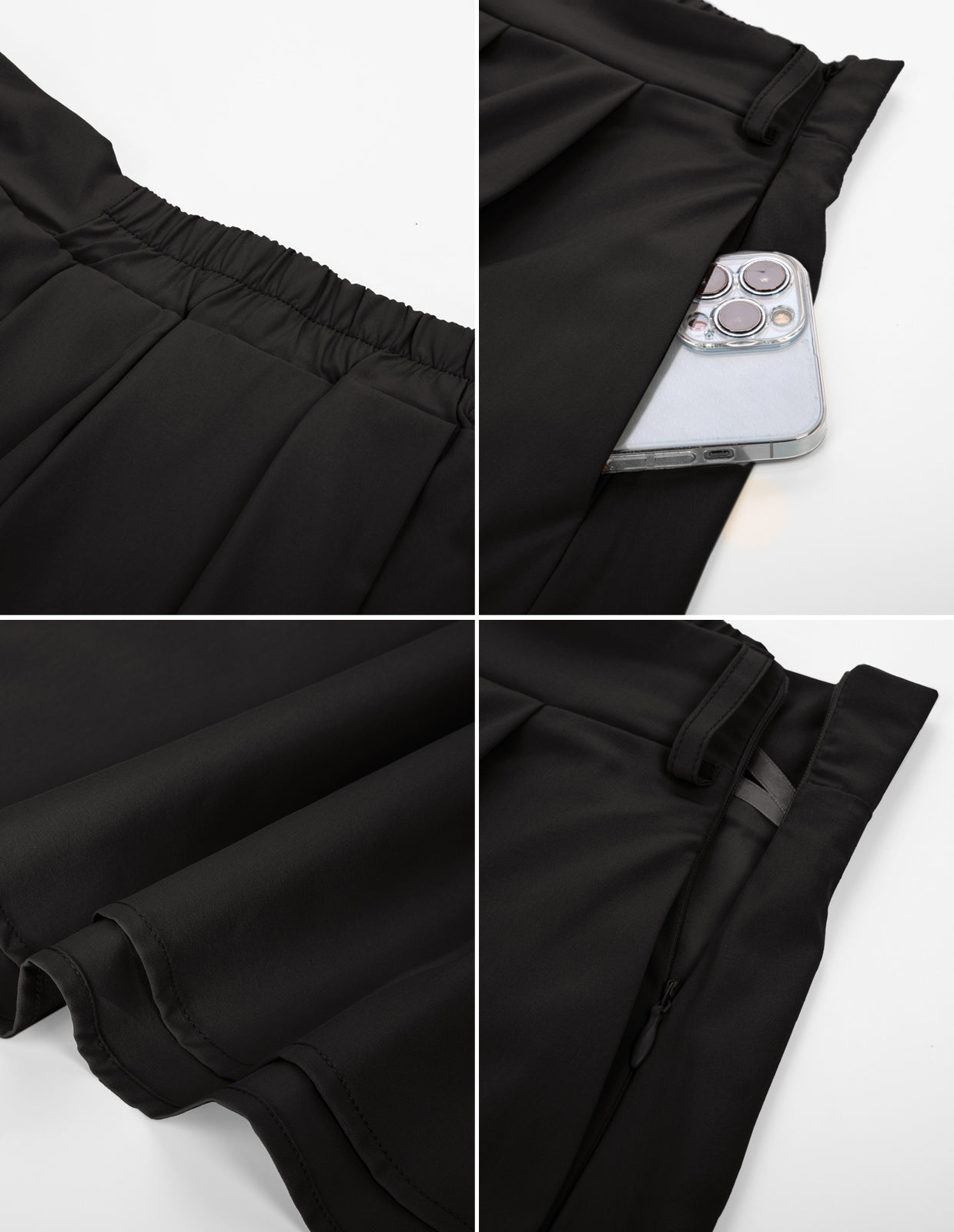 Pleated Swing Skirt with Belt Elastic High Waist A-Line Midi Skirt