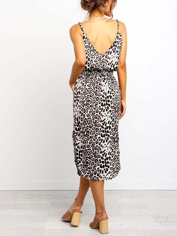 Leopard Slit Dress With Pocket