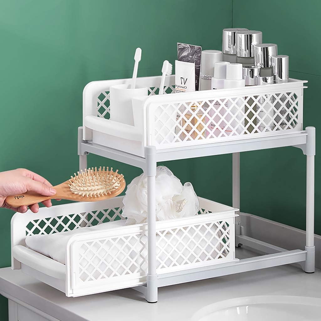 Portable 2-Tier Basket Drawers Multifunction Storage Shelf Rack