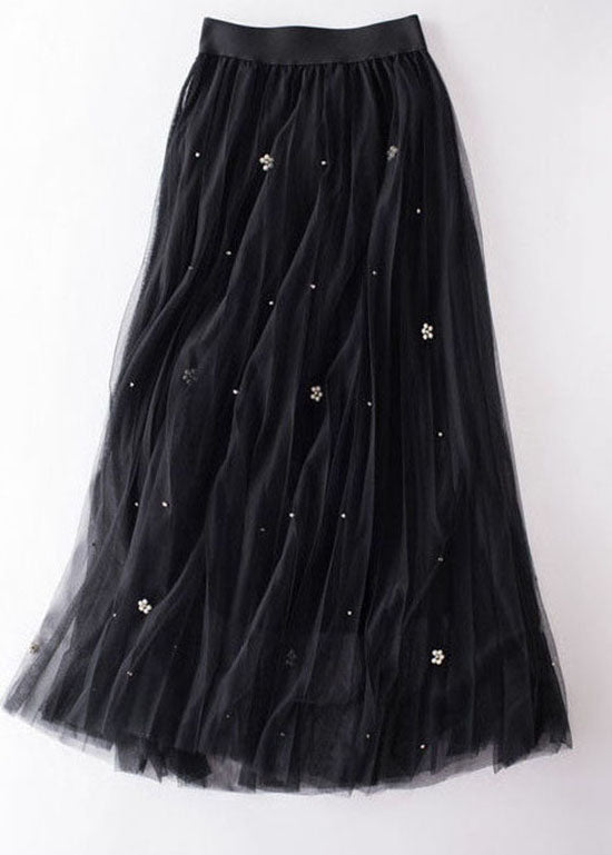 Black Wrinkled Patchwork Nail bead Tulle Skirt Spring