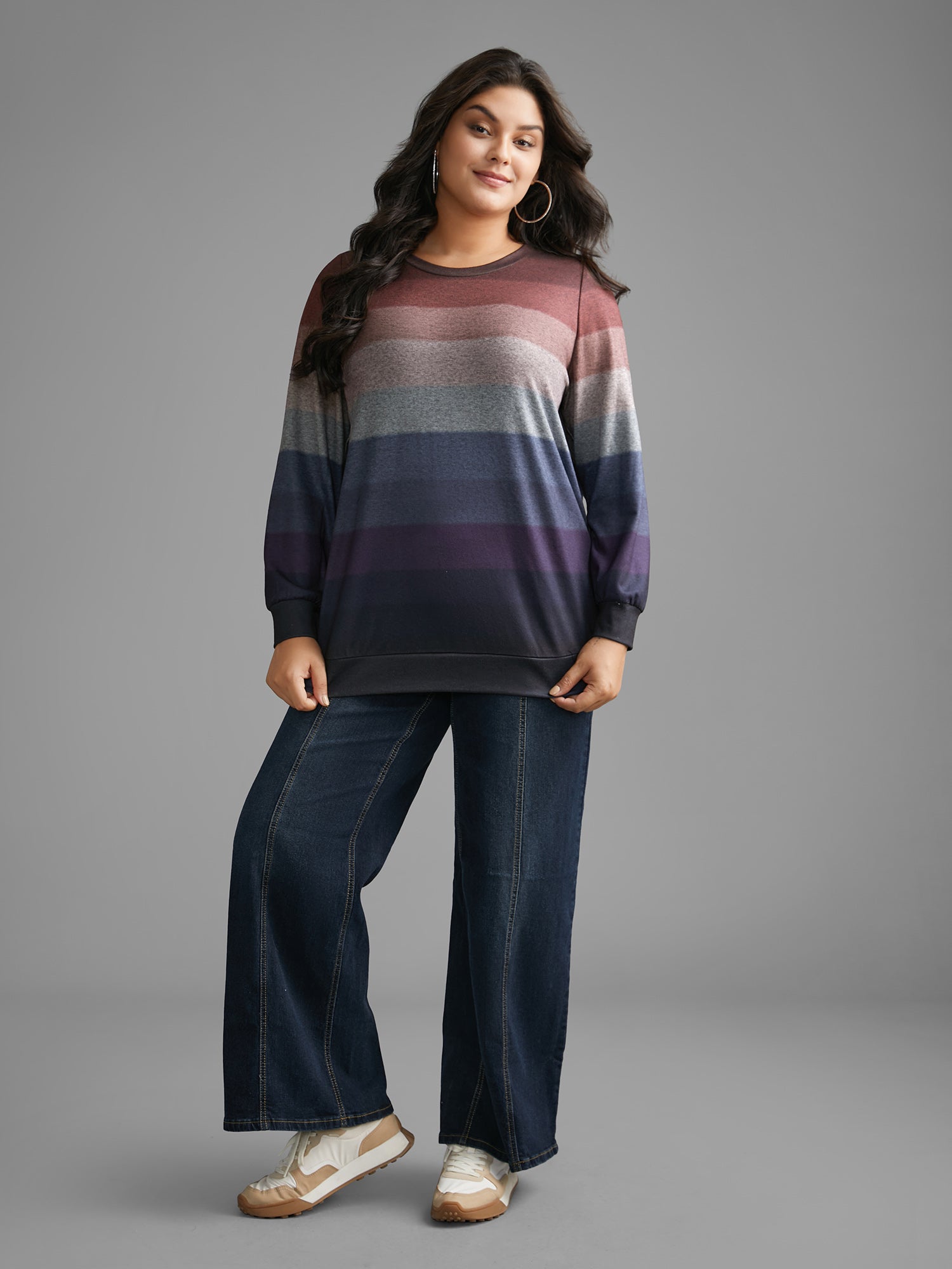 Ombre Contrast Round Neck Sweatshirt
