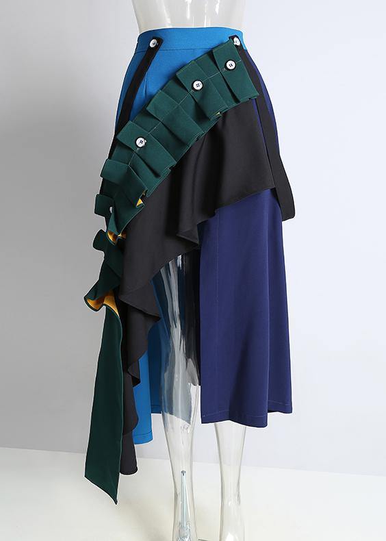 2024 Fashion A-Line Multicolor Patchwork Ruffle Ladies Casual Irregular Skirt