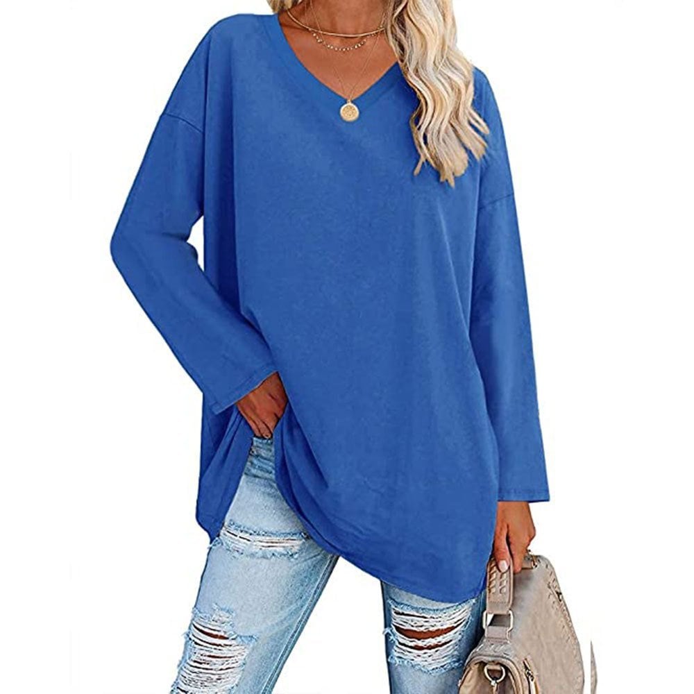 Multicolor - Women's Loose Long Sleeve Fashion V-neck Top