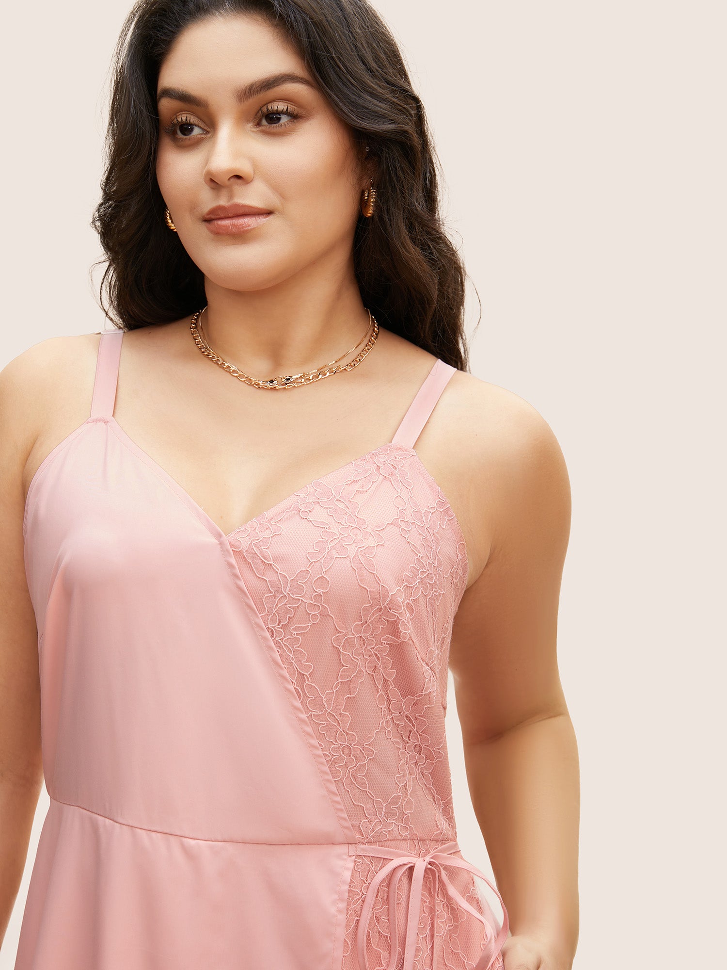 Solid Lace Patchwork Tie Knot Midi Dress