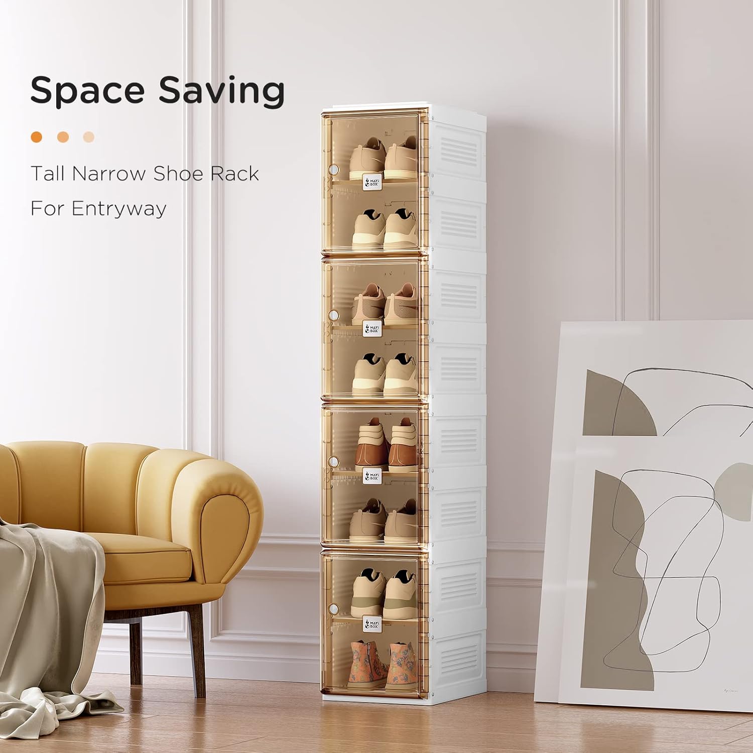 ANTBOX Shoe Organizer Storage Box, Portable Folding Shoe Rack For Closet With Magnetic Clear Door