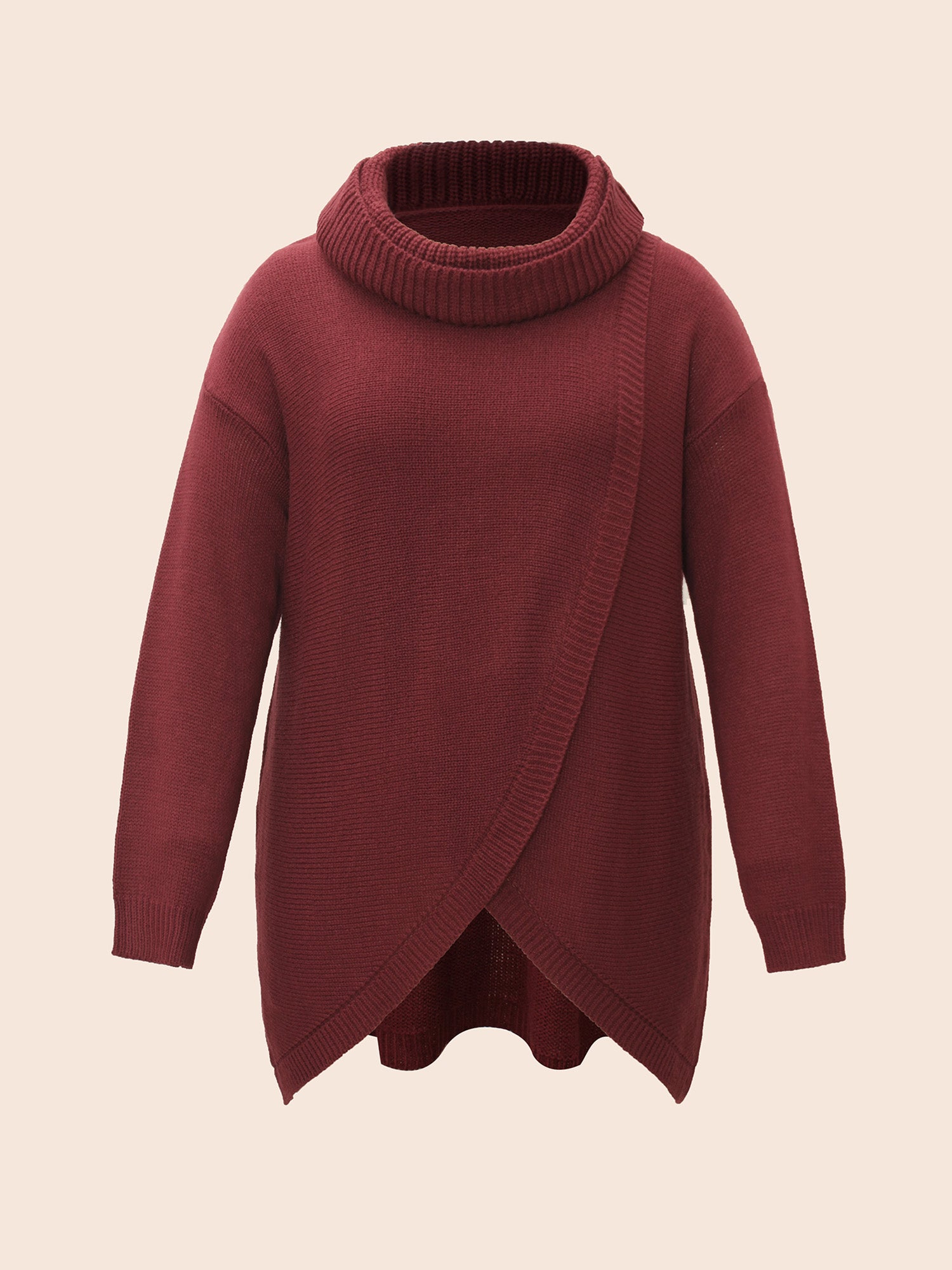 Texture Turtleneck Slit Front Pullover