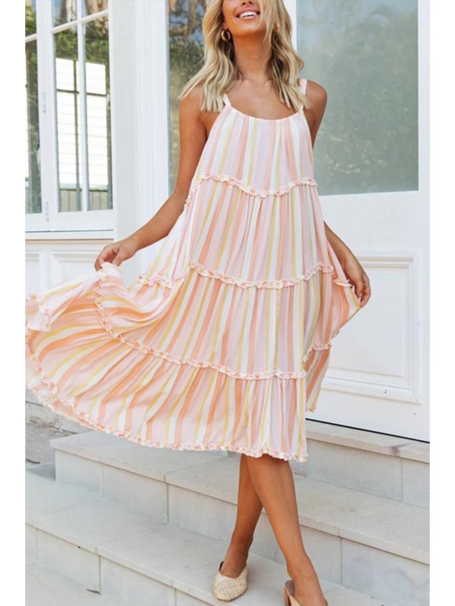 Elegant Solid Color Sling Dress