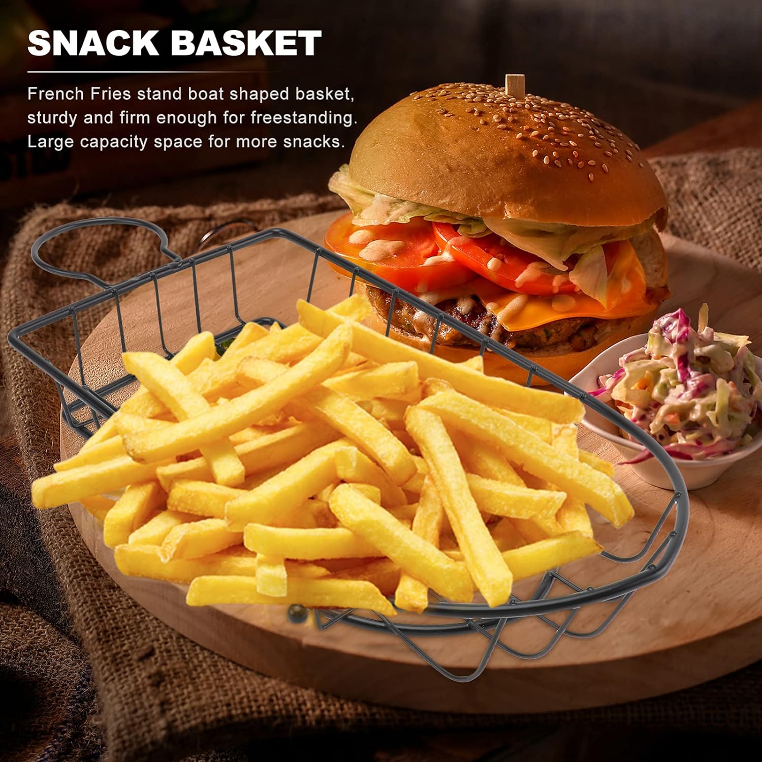 Boat Snack Basket French Fries Basket. Metal Wire Food Organizer For Home Restaurant
