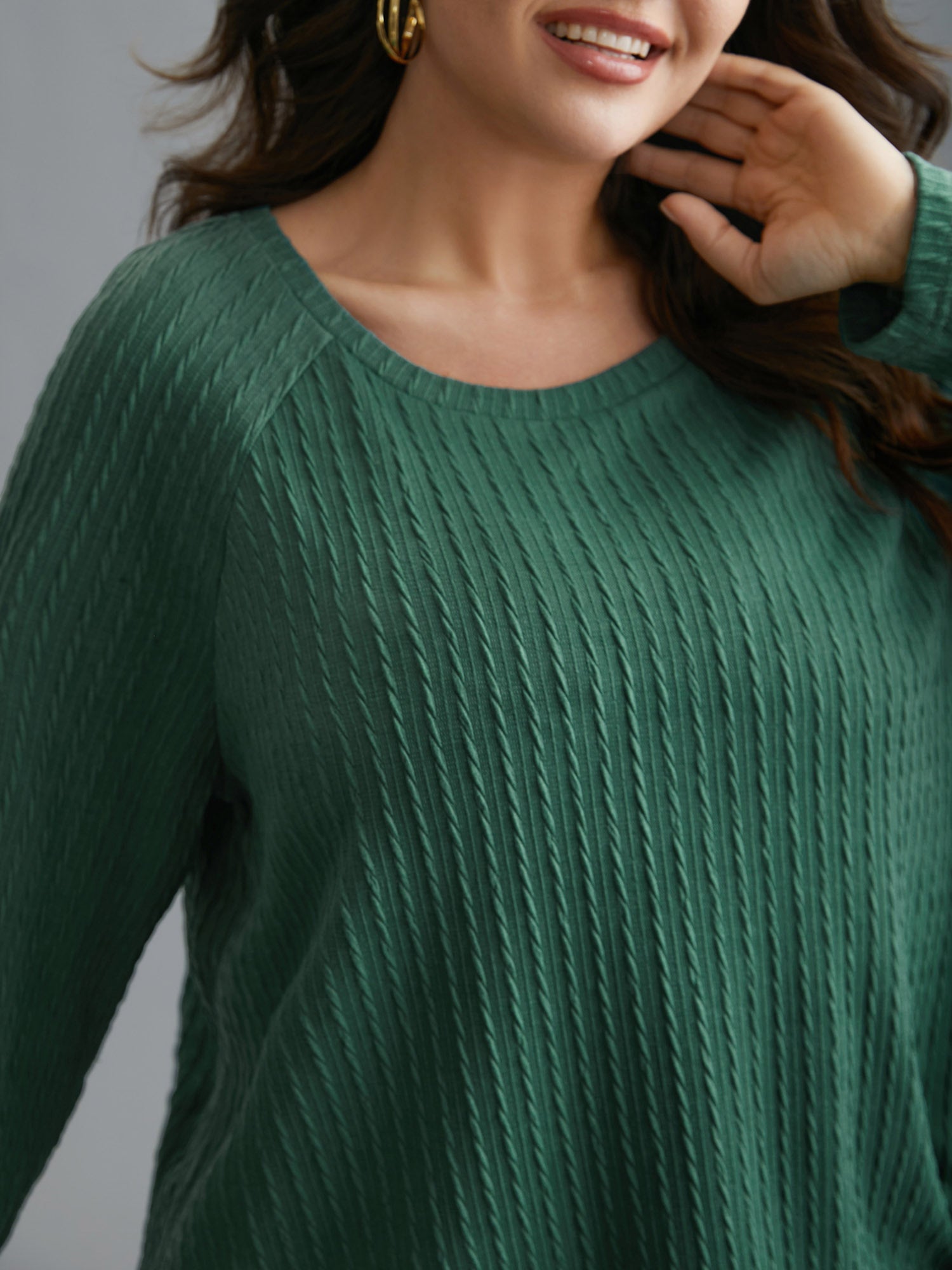 Textured Elastic Raglan Sleeves T-shirt