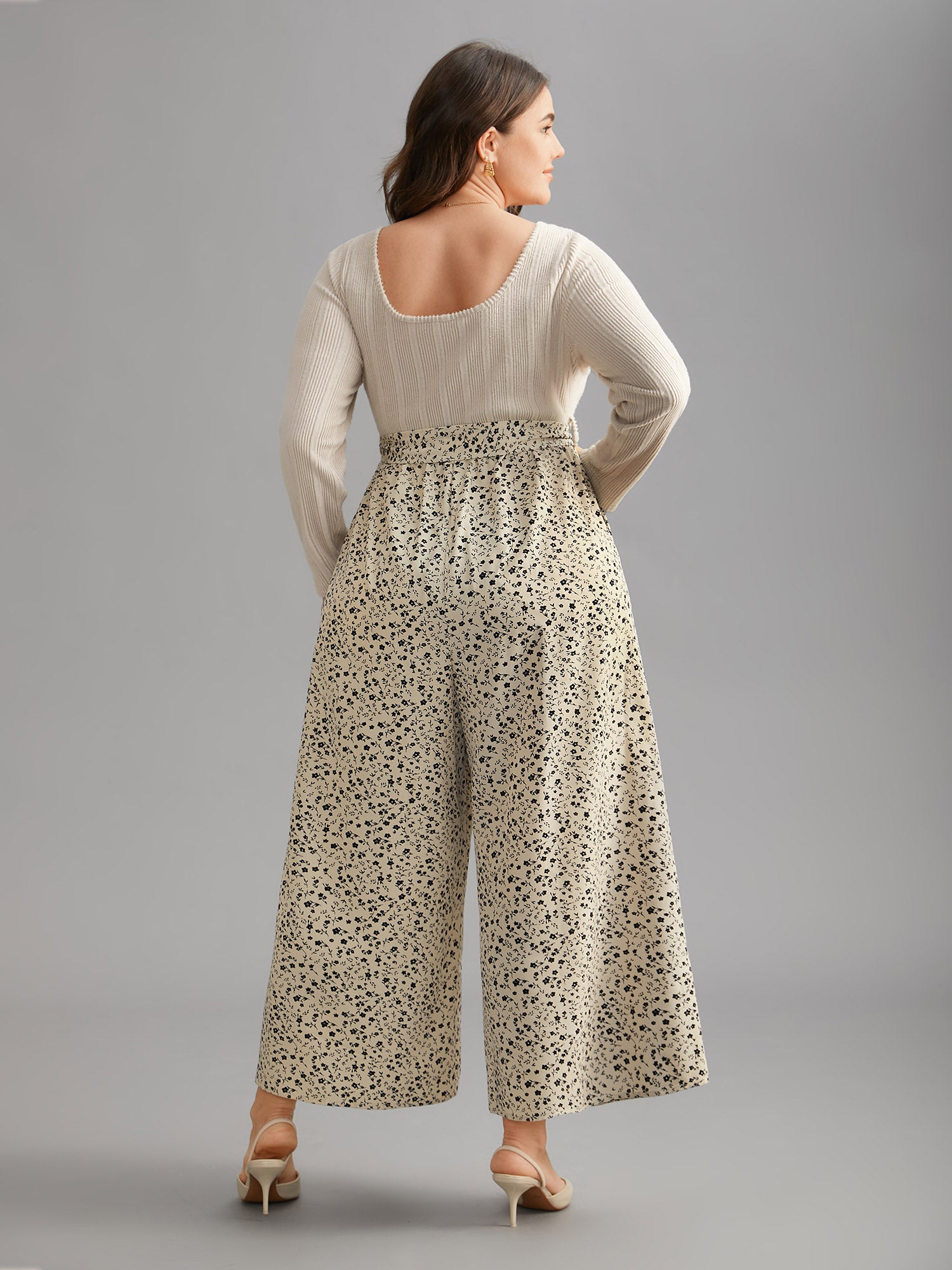 Textured Square Neck Belted Floral Jumpsuit