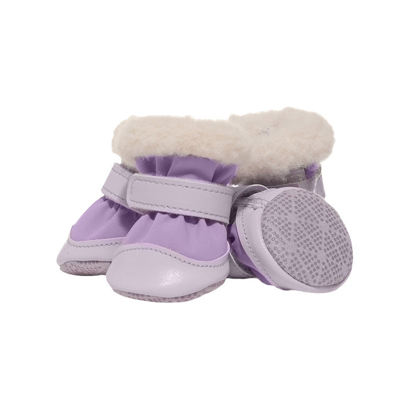 4pcs Warm Furry Dog Snow Boots