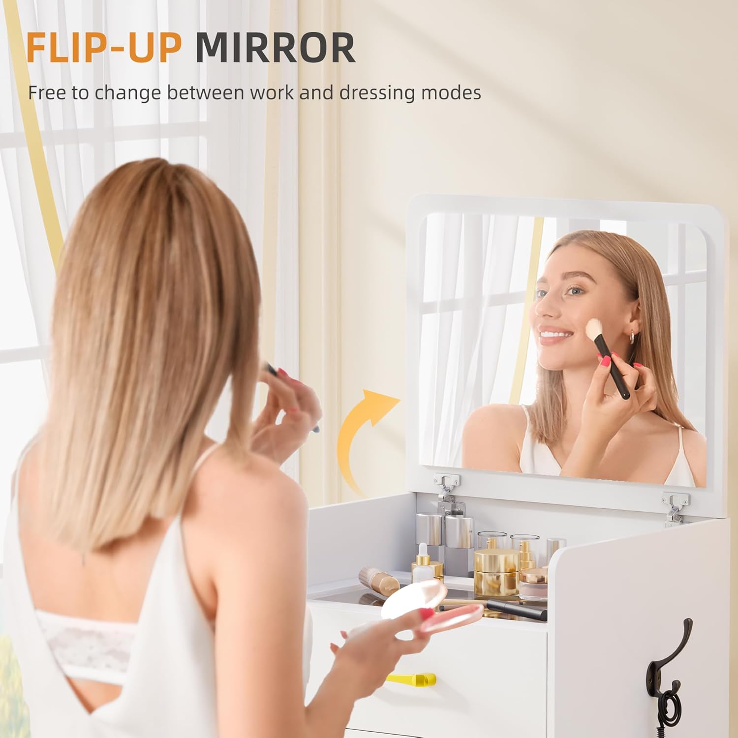 3 in 1 Vanity Desk with Flip Top Mirror for Bedroom