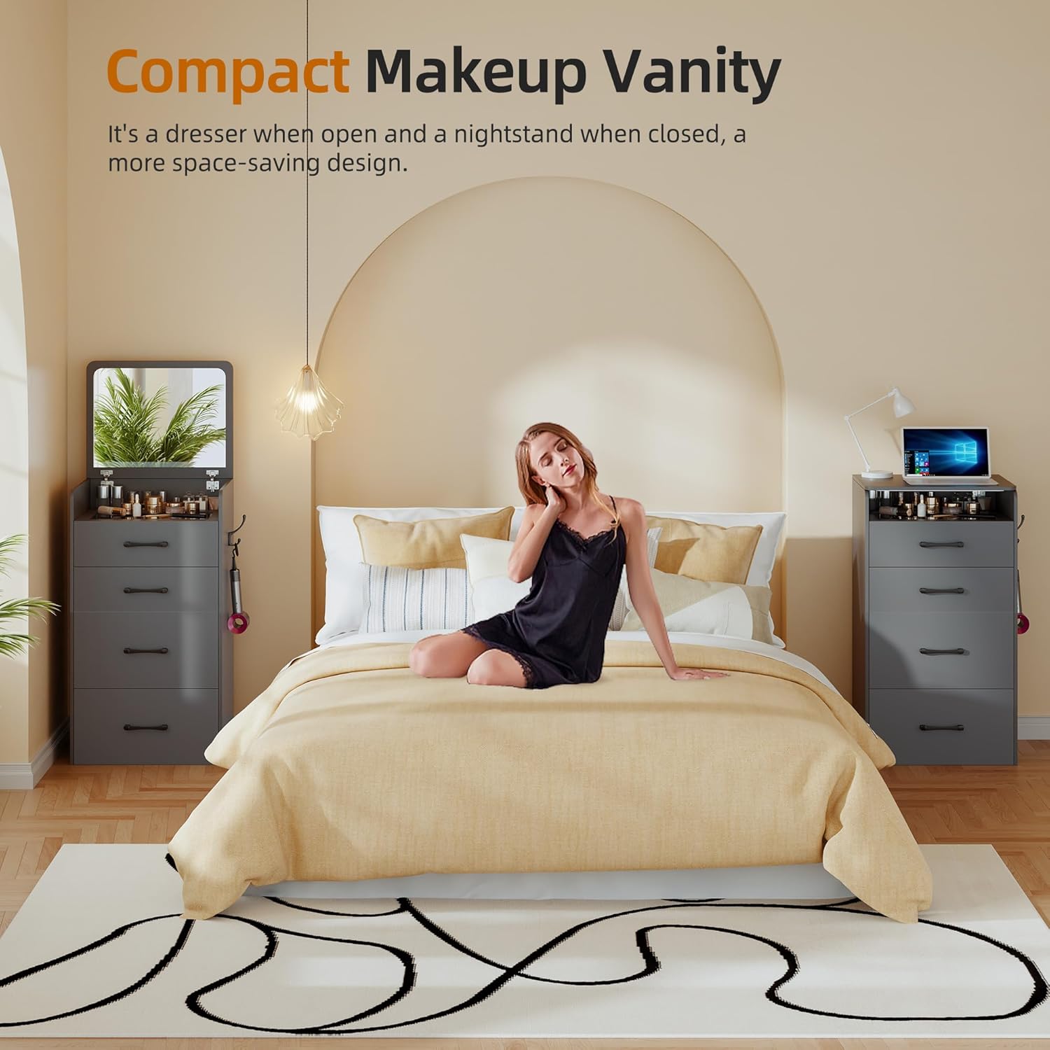 3 in 1 Vanity Desk with Flip Top Mirror for Bedroom