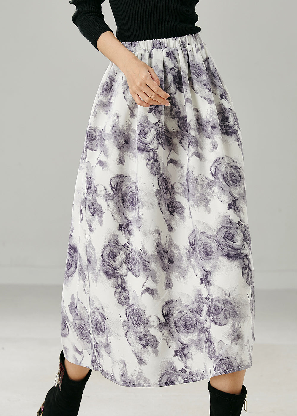 Stylish White Elastic Waist Floral Print Chiffon Skirt Summer