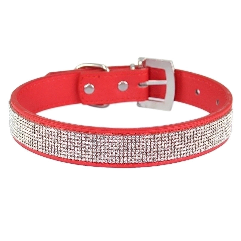 Fashion Solid Color Pu Inlaid Rhinestone Pet Dog Collar