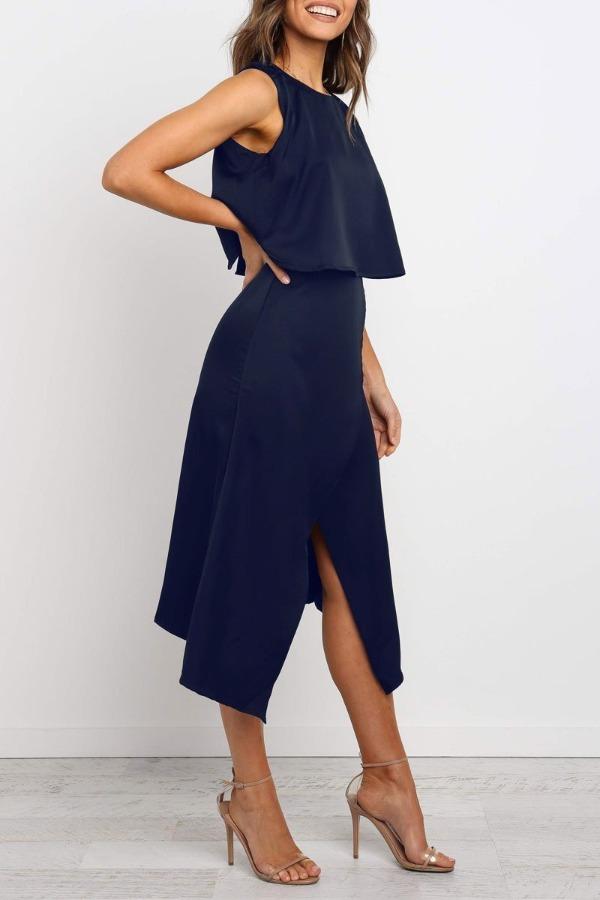 Fashion O-Neck Open Two-Piece Dress