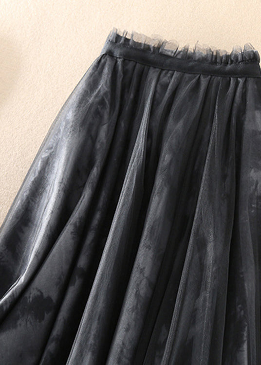 Black Asymmetrical Tie Dye Tulle Skirts Spring