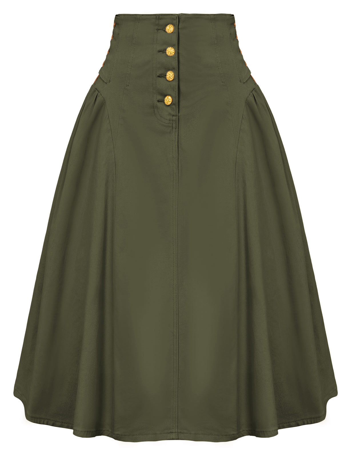 Vintage Midi Jean Denim Skirt for Women Button Front High Waist A Line Casual Flare Stretch