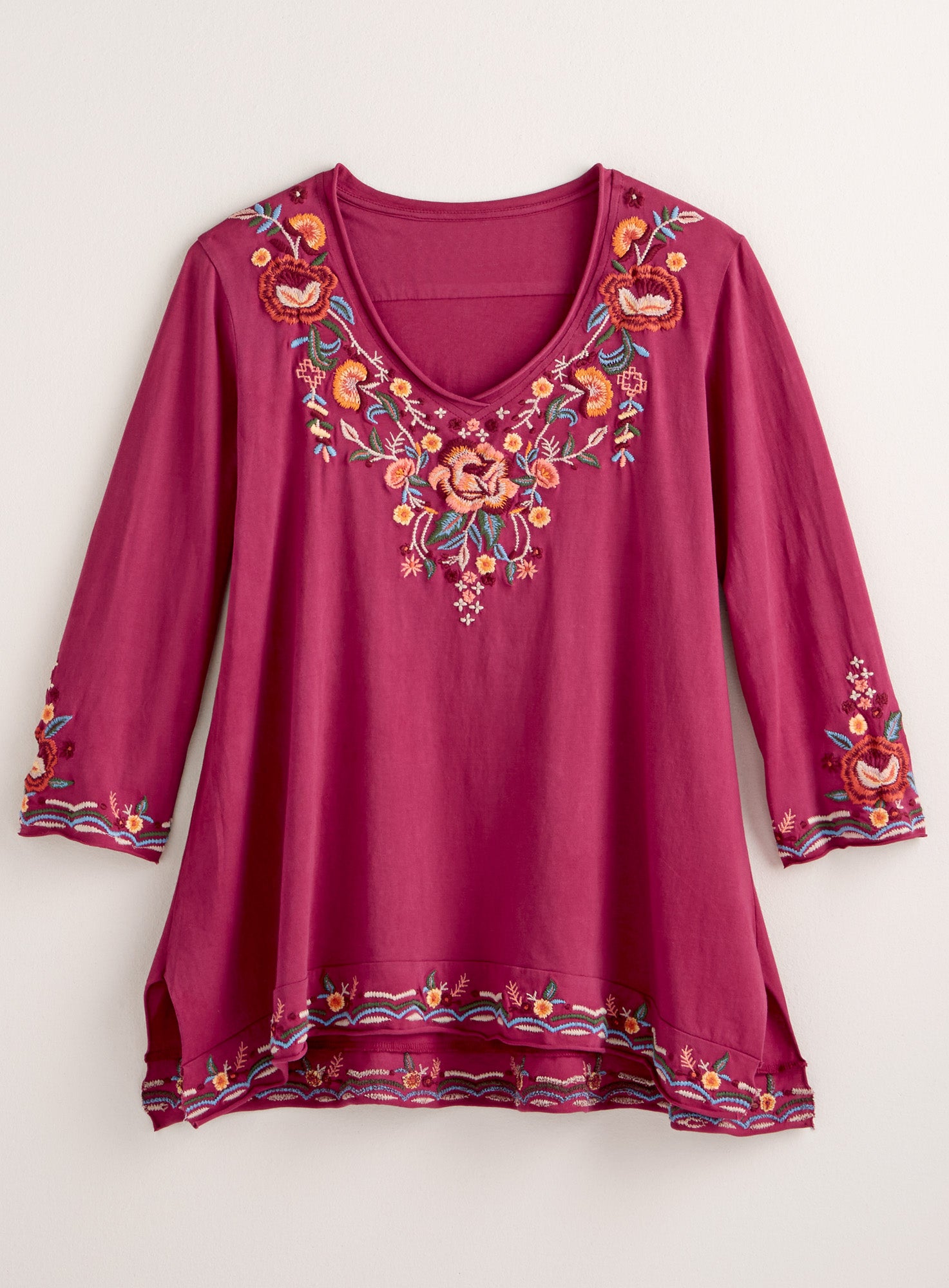 Vintage Bouquet Embroidered 3/4-sleeve Top