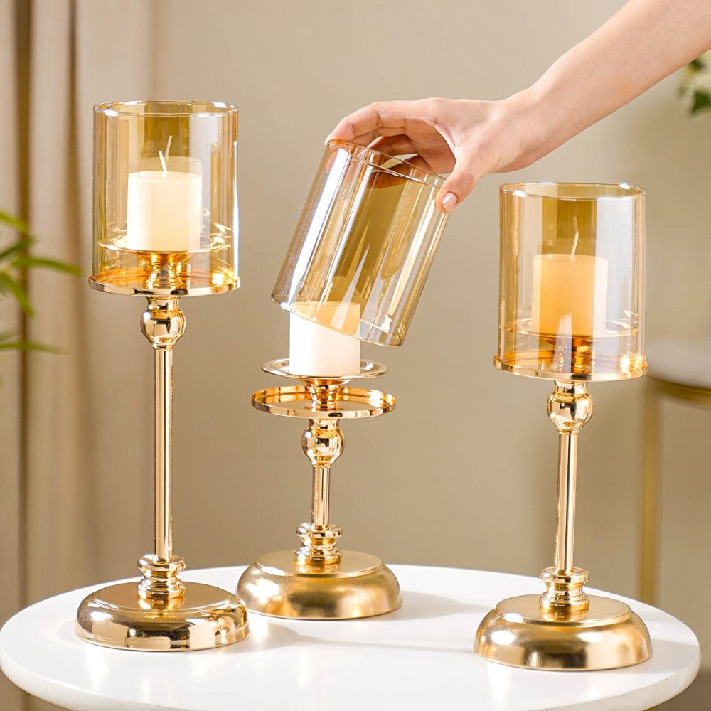 Hurricane Metal Candle Holder Stand Set Of 3