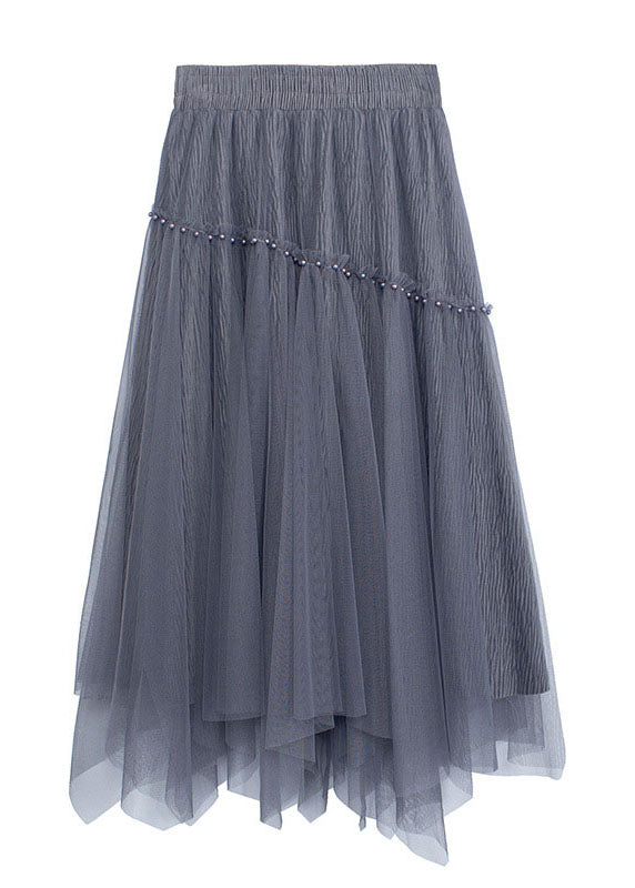 Grey Nail bead Patchwork asymmetrical design Fall Skirt
