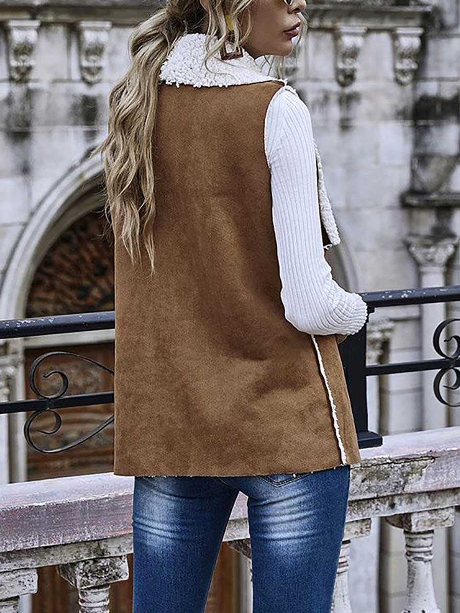 Sleeveless Large Lapel Suede Vest