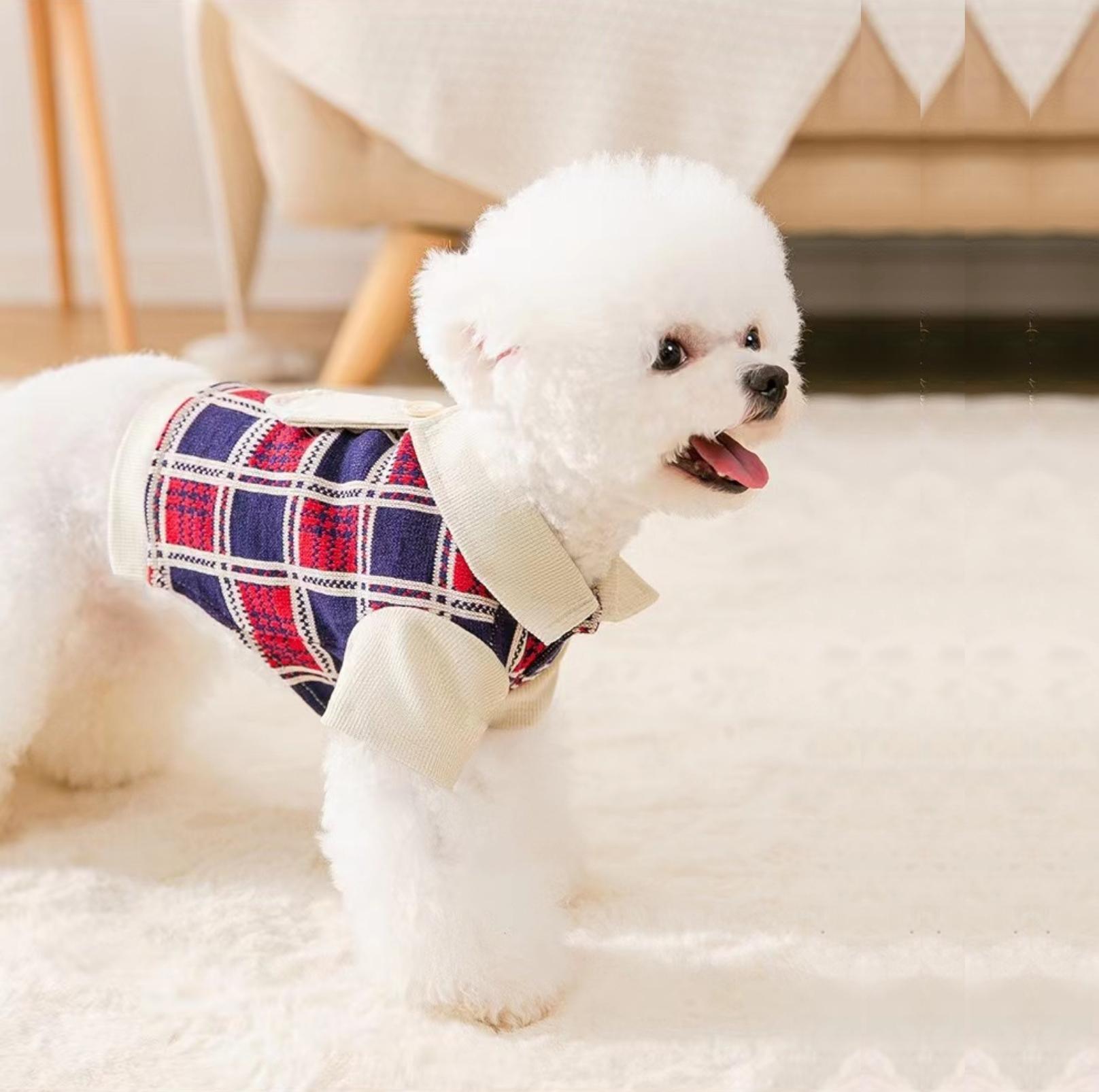 College-Style Knitted Polo Pet Shirt