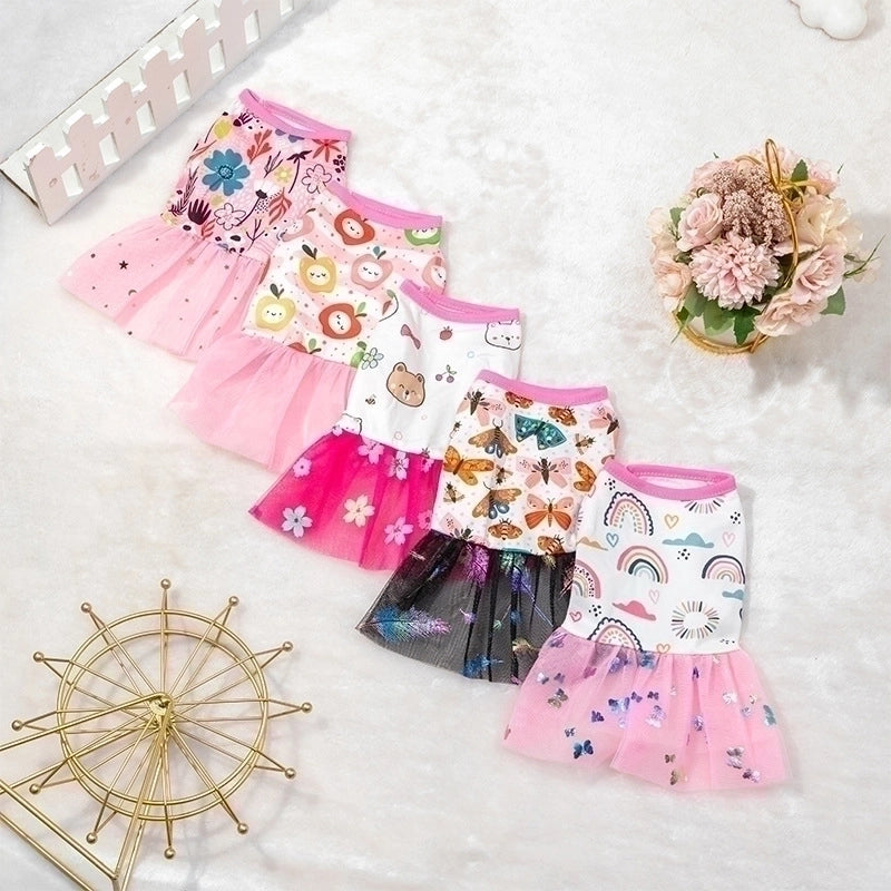 Princess Polyester Rainbow Flower Pet Clothing