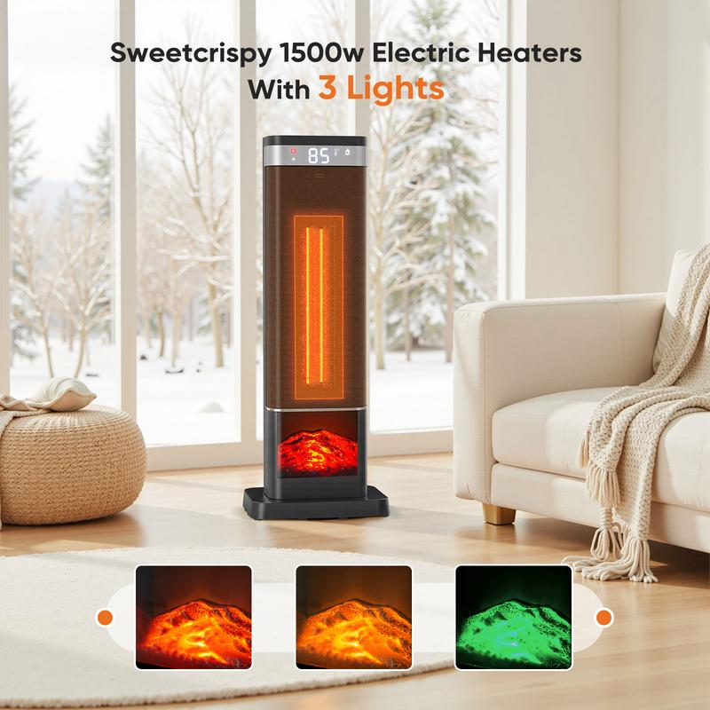 Space Heater for Indoor Use, 23Inch Portable Heater with Remote and Thermostat,7 Light Modes, 70°Oscillation, 12H Timer, Up to 95°F, Tip-over Protection,New Black