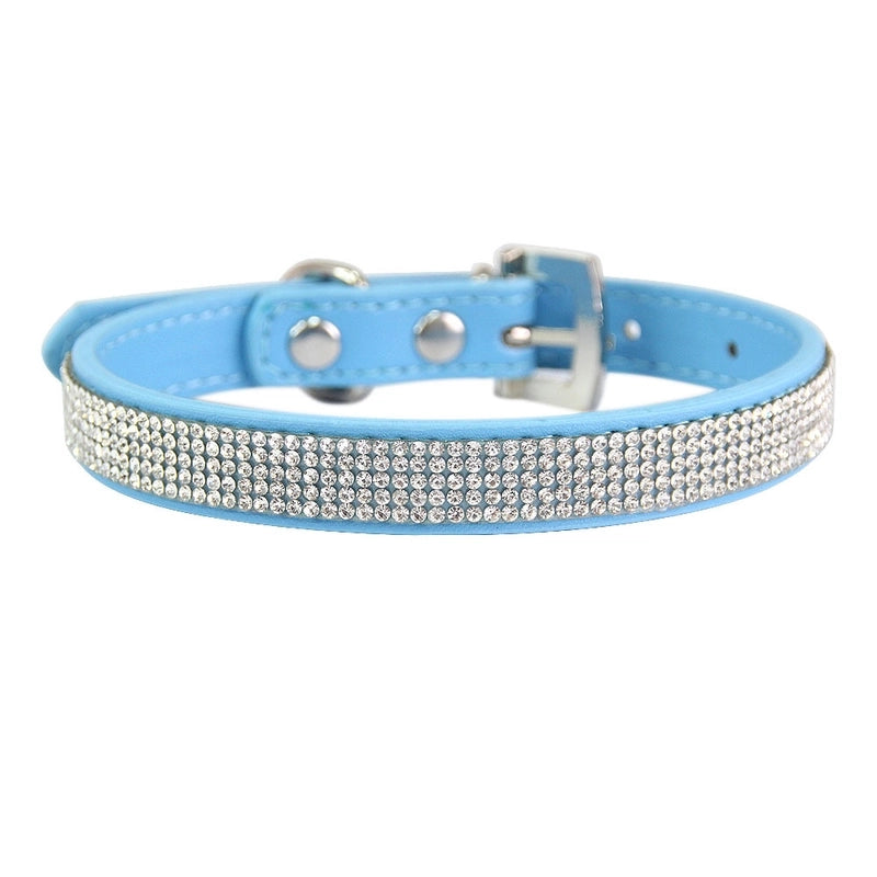 Fashion Solid Color Pu Inlaid Rhinestone Pet Dog Collar